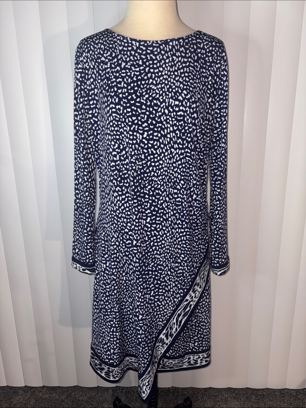 MICHAEL Michael Kors True Navy Cheetah Border Faux Wrap Jersey Dress XL NWOT